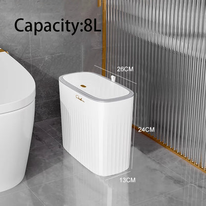 Narrow Shape Press Ring Trash Can with Lid for Bathroom Gap, Highlighting the Features of Garbage Classification