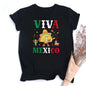 Viva Mexico Print Crew Neck T-shirt Summer Short Sleeve Casual Top Women's Mexican Flag Pattern T-shirt Clothes