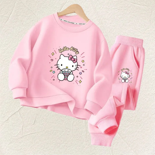 Autumn Baby Girl Clothes Set Children Sanrio Hello Kitty Cartoon Print Sweatshirt and Pants 2 Pieces Suit Kid Long Sleeved Suit