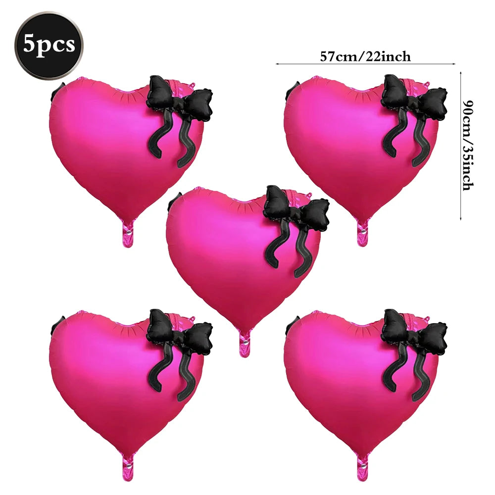 22inch Pink Red Black Heart Shaped Foil Balloons with Bow Valentines Day Wedding Party Decorations Birthday Baby Shower Supplies