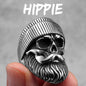 Big Beard Hippie Skull Ring – Stainless Steel Punk Biker Jewelry for Men, Cool Hip‑Hop Style Gift
