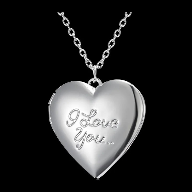 Factory Direct Sales Engraved Love Peach Heart Can Be Opened Photo Frame Photo Box Photo Pendant Necklace Women's Silver Plated