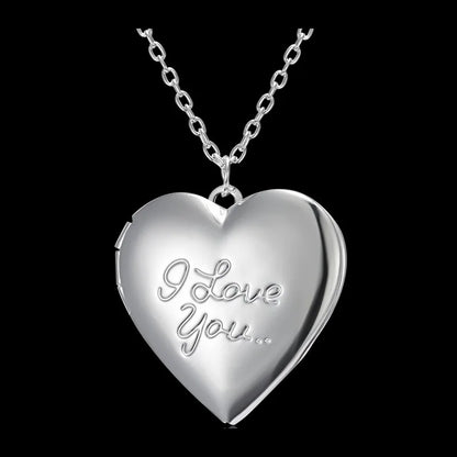 Factory Direct Sales Engraved Love Peach Heart Can Be Opened Photo Frame Photo Box Photo Pendant Necklace Women's Silver Plated