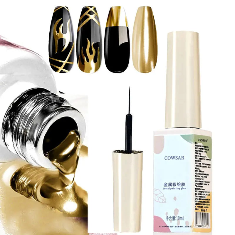 Super‑Bright Metallic Liner Gel Polish – Silver/Gold/Rose Mirror UV Nail Art (5/7/8ml)