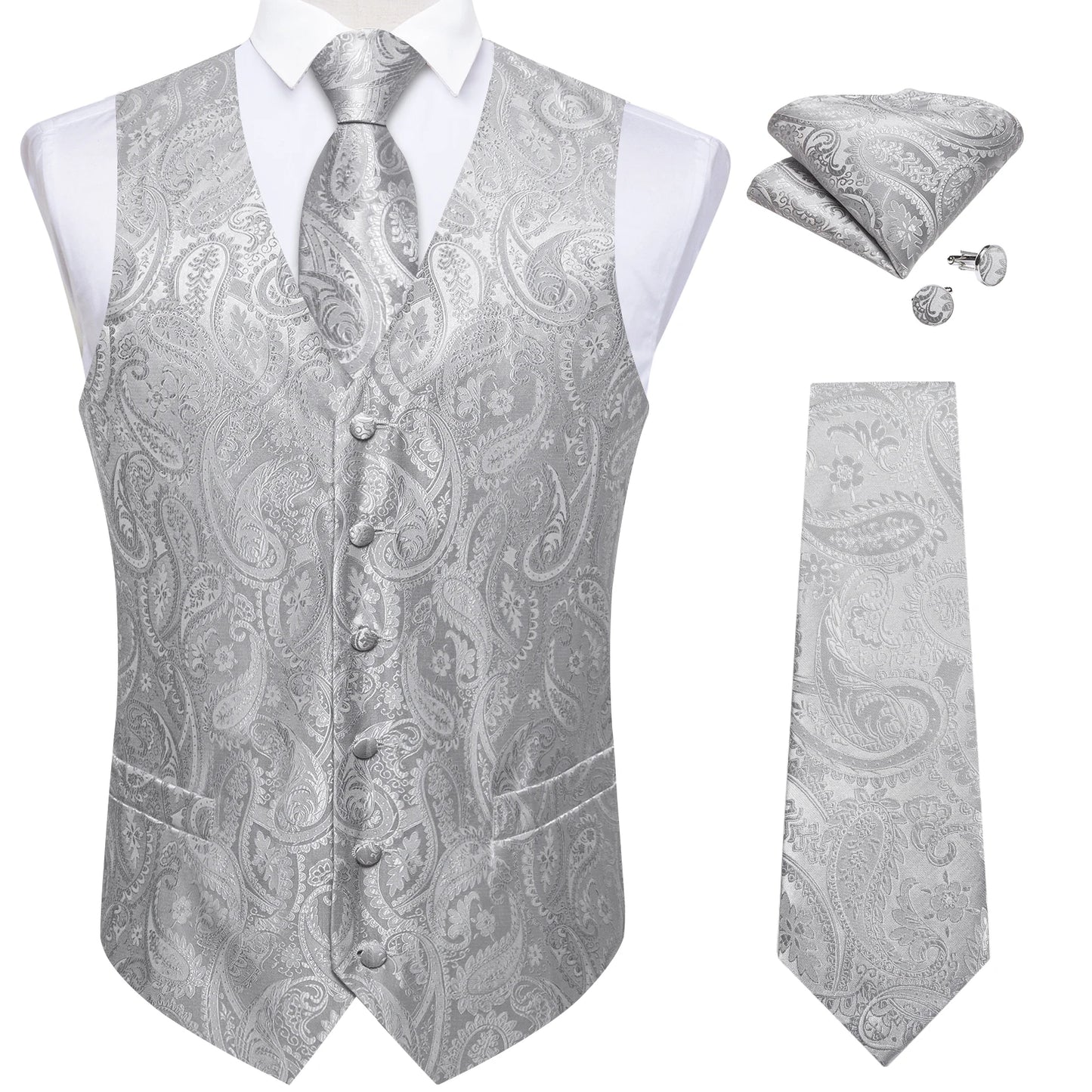 Luxury Paisley Men's Suit Vest Tuxedo Waistcoat Necktie Handkerchief Cufflink Sleeveless Jacket Vest