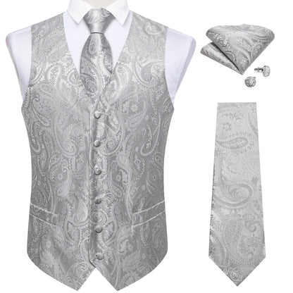 Luxury Paisley Men's Suit Vest Tuxedo Waistcoat Necktie Handkerchief Cufflink Sleeveless Jacket Vest