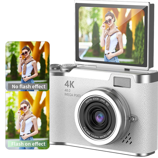 4K Digital Camera 48MP Compact Small Camera 8X Zoom Video Camcorder 180 Flip Screen Vintage Camera for Teens Adult Beginner