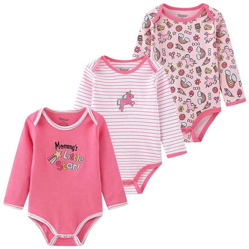 Kiddiezoom 3 Pcs Newborn Cartoon Long Sleeve 100%cotton Baby Boy Girl Bodysuit Soft Infant Onesies Clothes