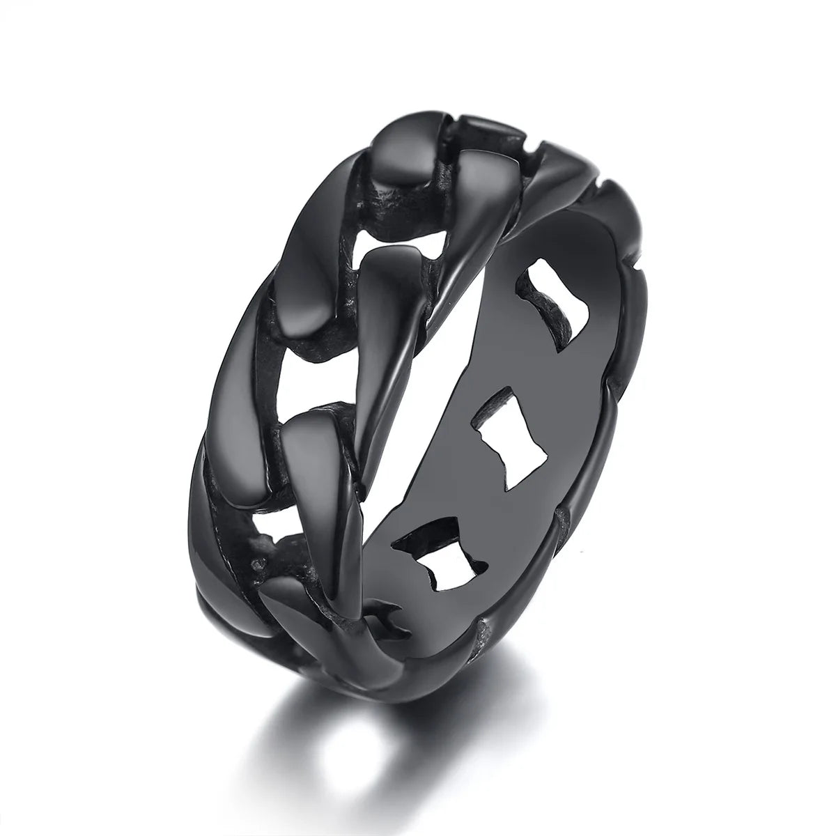 Man Stainless Steel Ring  Bands Hollow Hard Curb Link Chain Biker Ring  Father Boyfriend Valentine's Day Gift