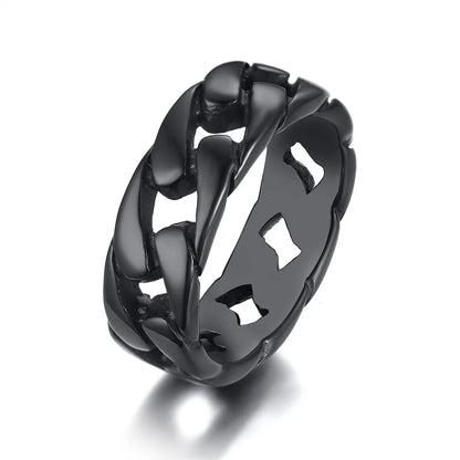 Man Stainless Steel Ring  Bands Hollow Hard Curb Link Chain Biker Ring  Father Boyfriend Valentine's Day Gift