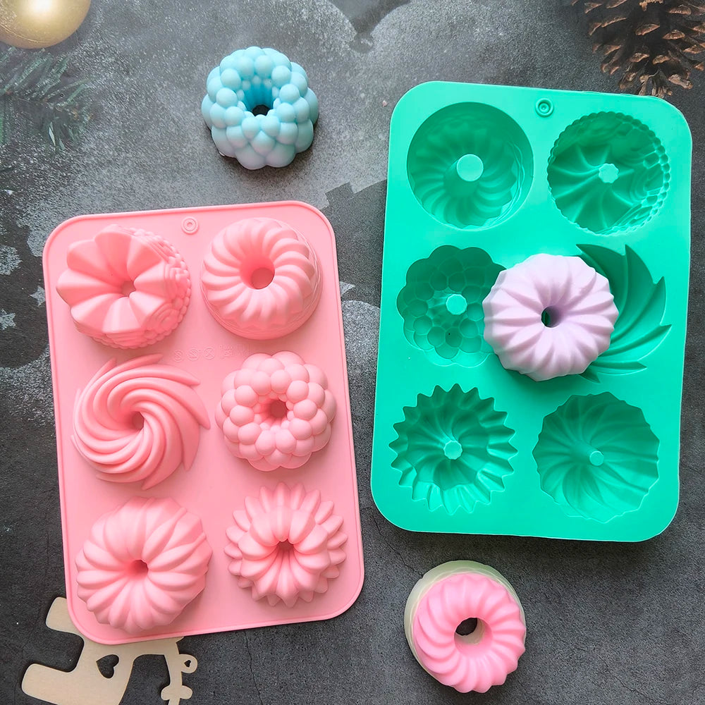 1/3pcs Silicone Donut Baking Molds,Multicolor Doughnut Pans,6-Cavity Designs Donut Flower And Swirl Shaped,Suitable for Baking