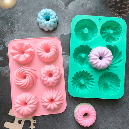 1/3pcs Silicone Donut Baking Molds,Multicolor Doughnut Pans,6-Cavity Designs Donut Flower And Swirl Shaped,Suitable for Baking