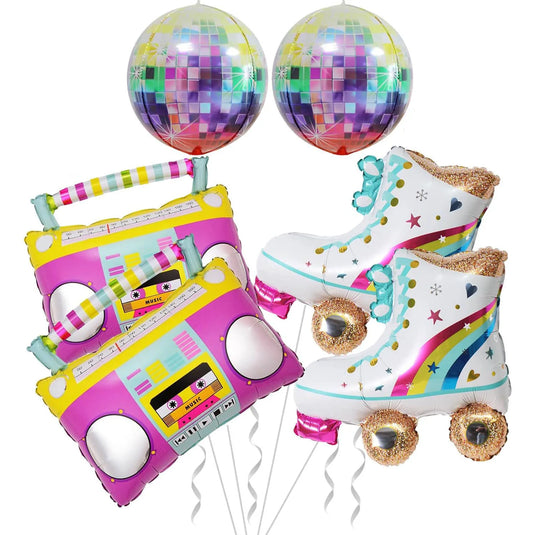1/6Pcs Roller Skate Boom Box Balloons Disco Balloons for Back to the 90s Retro Hip Hop Themed Birthday Wedding Anniversary Decor