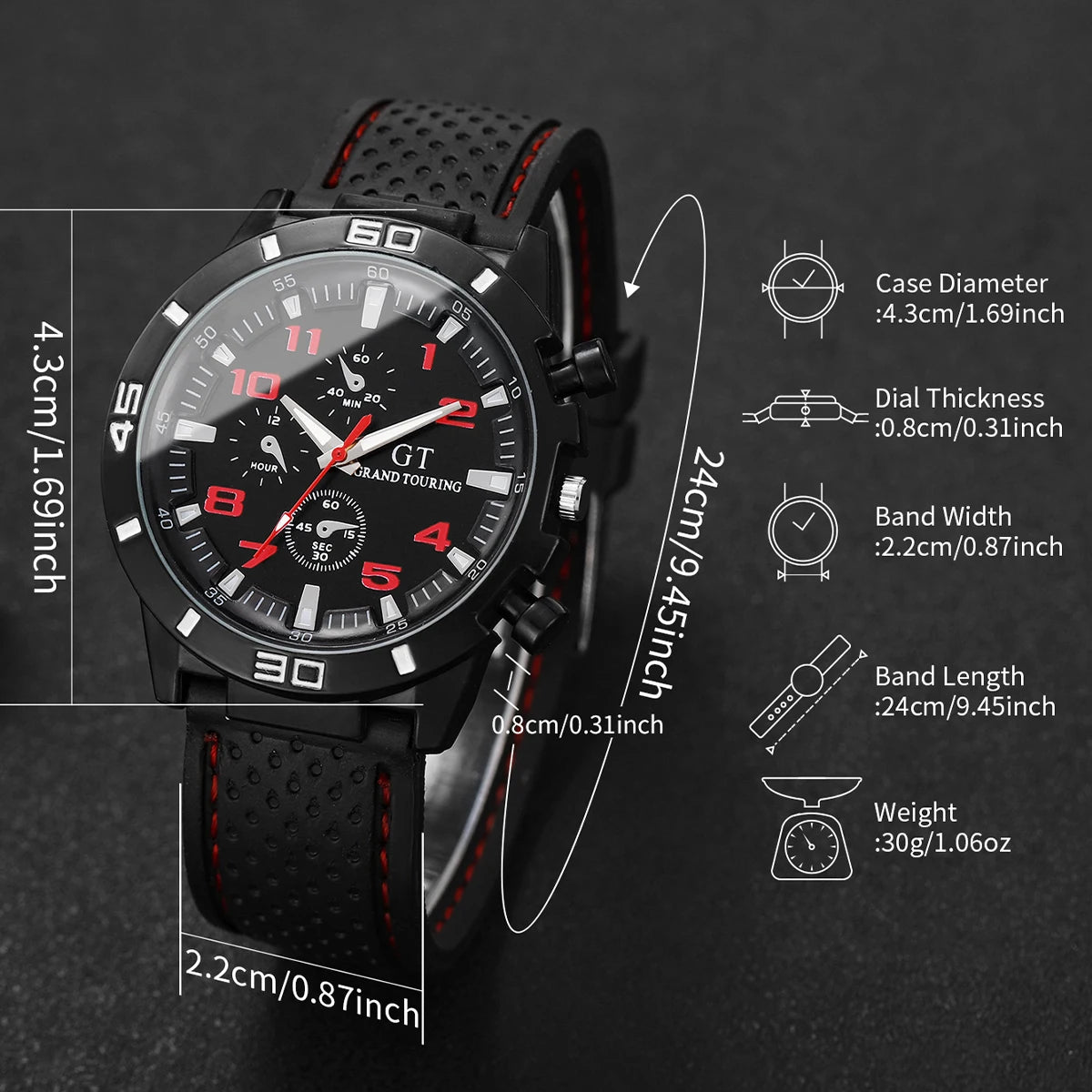 6PCS/Set Men Watches Fashion Silicone Band Mens Sports Watches Reloj Hombre（Without Box）