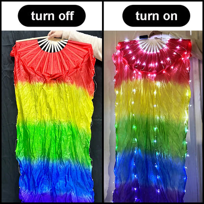 150cm Long Bamboo Silk Veil Fan With LED Light   Stage Performance Dance Costumes