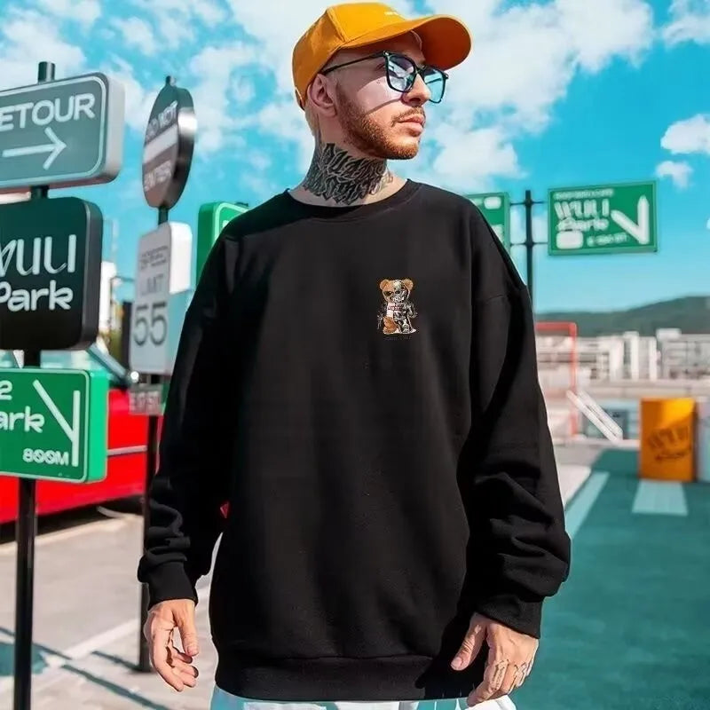 Mens Oversized Sweatshirts Steel Muppet Bear Print
