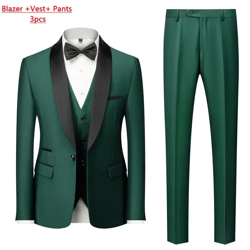 Men's Solid Color Suit Jacket Blazer Waistcoat Vest Pants Set M-6XL