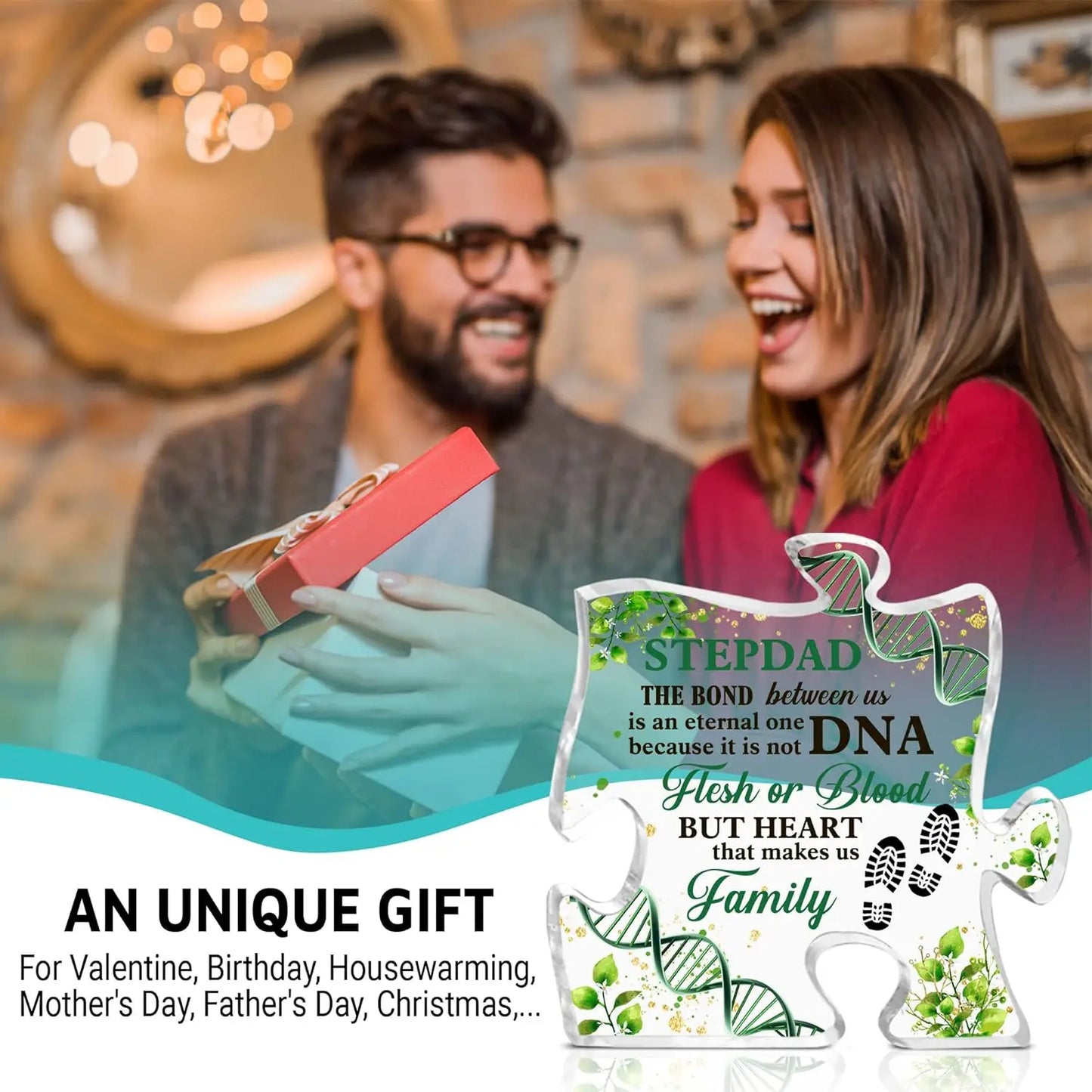 StepDad Gifts from Daughter Son,Birthday Gifts for Father Bonus Dad, Gifts for Fathers Day Christmas, Clear Desk Decorative Sign