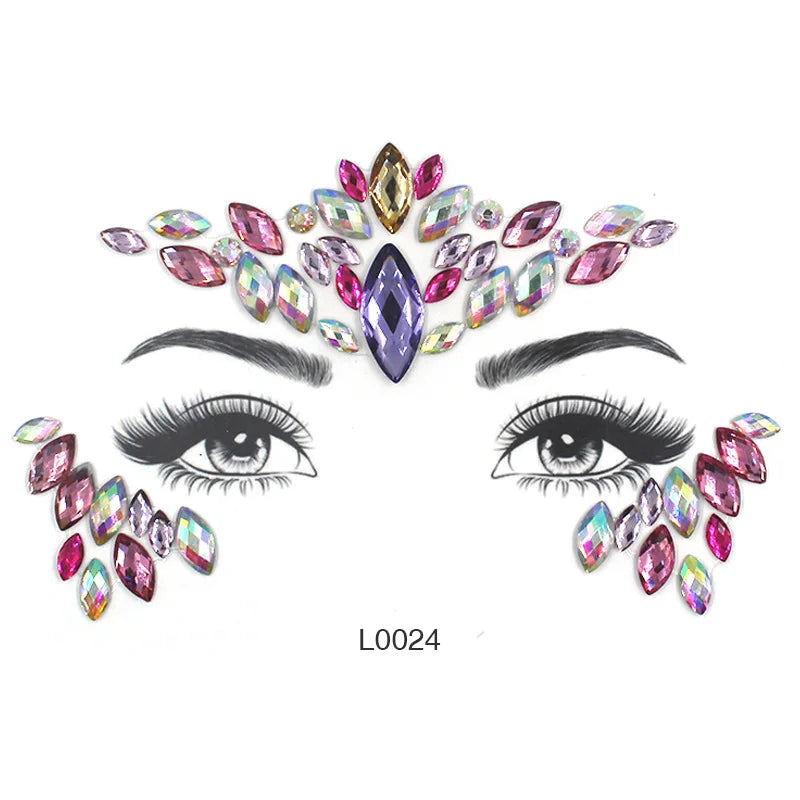 3D Sexy Face Tattoo Crystal Stickers Temporary Tattoos Glitter Fake Tattoo Rhinestones Masquerade Women Party Face Jewels Tattoo