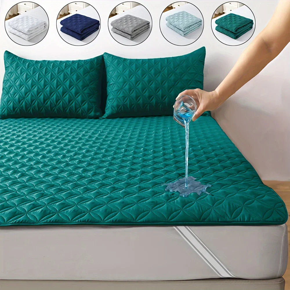 Waterproof Mattress Protector Cover with Elastic Band Soft Breathable Mattress Pad for Bed Grey/White/Green/Blue