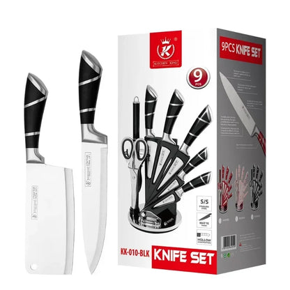 9‑Piece Stainless Steel Kitchen Knife Set – Sharp Non‑Stick Coated Chef Knives with Sharpener