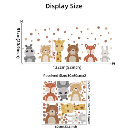 Boho Cute Giraffe Bear Animals Dots Wall Sticker Nursery Vinyl Children's Wall Art Decals for Baby Kids Room Home Decoration