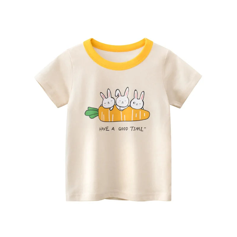 Short Sleeve Children Girl T-shirts Printed 2-8 Years Cotton Toddler Girl Tops Kids Baby Girl Tees Clothes
