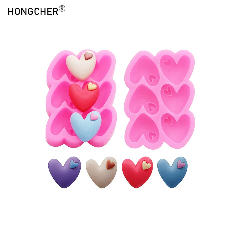 Heart-Shaped Silicone Mold DIY Hair Clip & Hair Band Resin Accessories Drip Mold Chocolate Cake Dessert Decoration Mold