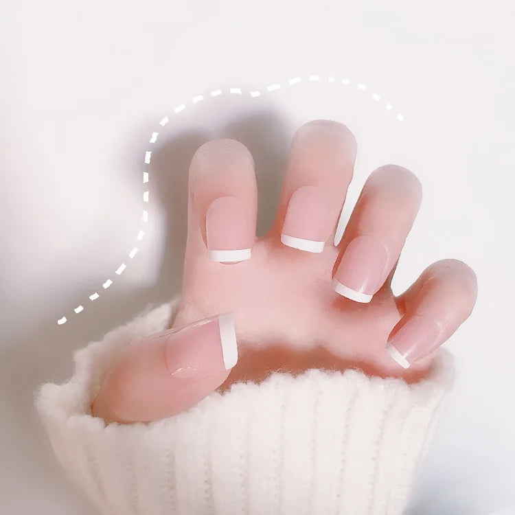 24pcs Full Cover Long False Press On Nails With Designs Light Green Stripe Gradient