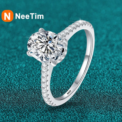 Oval Cut Moissanite Rings for Women 925 Sterling Silver Lab Diamond Wedding Engagement Ring Gemstone Band  1ct 2ct 3ct