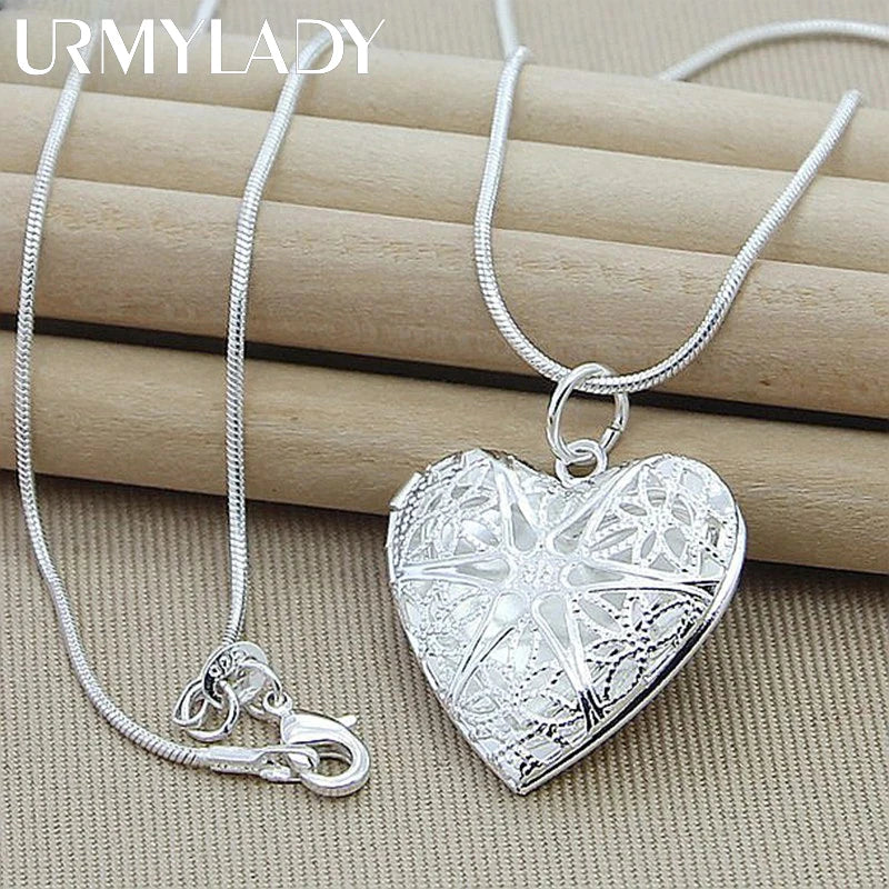 925 Sterling Silver Photo Frame Pendant Necklace 18/20/22/24 Inch Snake Chain For Woman Charm Wedding Fashion Jewelry