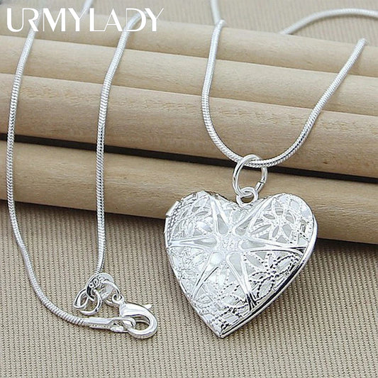 URMYLADY 925 Sterling Silver Photo Frame Pendant Necklace 18/20/22/24 Inch Snake Chain For Woman Charm Wedding Fashion Jewelry