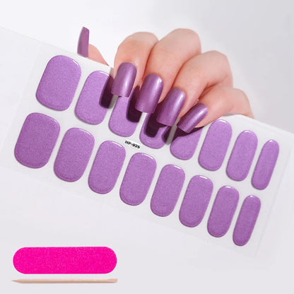 16‑Piece Semi‑Cured Gel Nail Wrap Set – French Pure Color UV Gel Polish Strips, Long‑Wear Nail Extension Decals