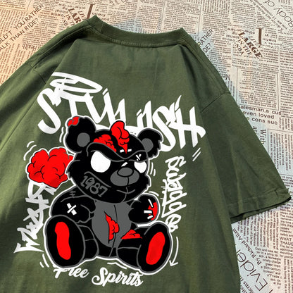 Exploding Black Puppet Bear Men T-Shirts High Quality Cotton