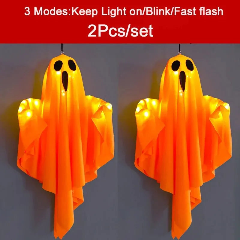 LED Glow Ghost Party Halloween Decoration for Home Indoor Outdoor Haunted House Bar Hanging Horror Props with Lights