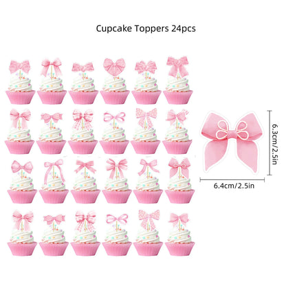 Pink Bow Birthday Theme Party Set Disposable