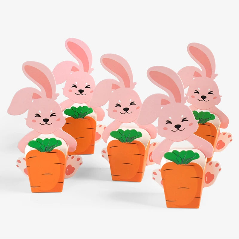 10/20/30pcs Easter Cute Bunny Rabbit Carrot Paper Cookie Candy Box Gift Packing Boxes for Kids Birthday Happy Easter Party Gifts