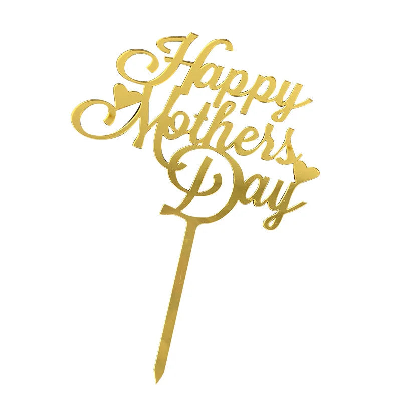 Happy Mothers Day Cake Topper Gold Red Tulip Acrylic MOM Birthday Party Cake Toppers Dessert Decoration Mother's Day Gifts