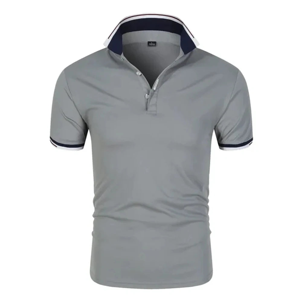 Men’s Summer Polo Shirt – Short Sleeve Contrast‑Color Casual Streetwear Collar Top