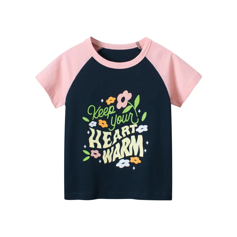 Short Sleeve Children Girl T-shirts Printed 2-8 Years Cotton Toddler Girl Tops Kids Baby Girl Tees Clothes