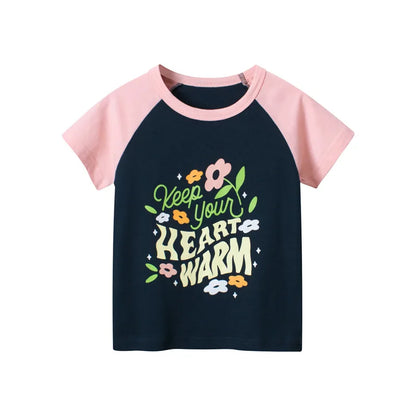 Short Sleeve Children Girl T-shirts Printed 2-8 Years Cotton Toddler Girl Tops Kids Baby Girl Tees Clothes