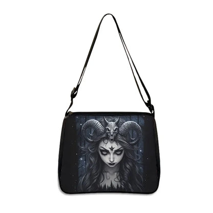 Gothic Black Angel Pattern Women Shoulder Bag Demon Punk Handbags for Travel Key Purse Phone Holder Messenger Bag Crossbody Bag