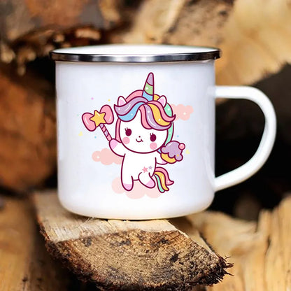 Cartoon Unicorn Enamel Mug – Creative Kids Drinkware for Water, Juice, Milk & Birthday Gifts