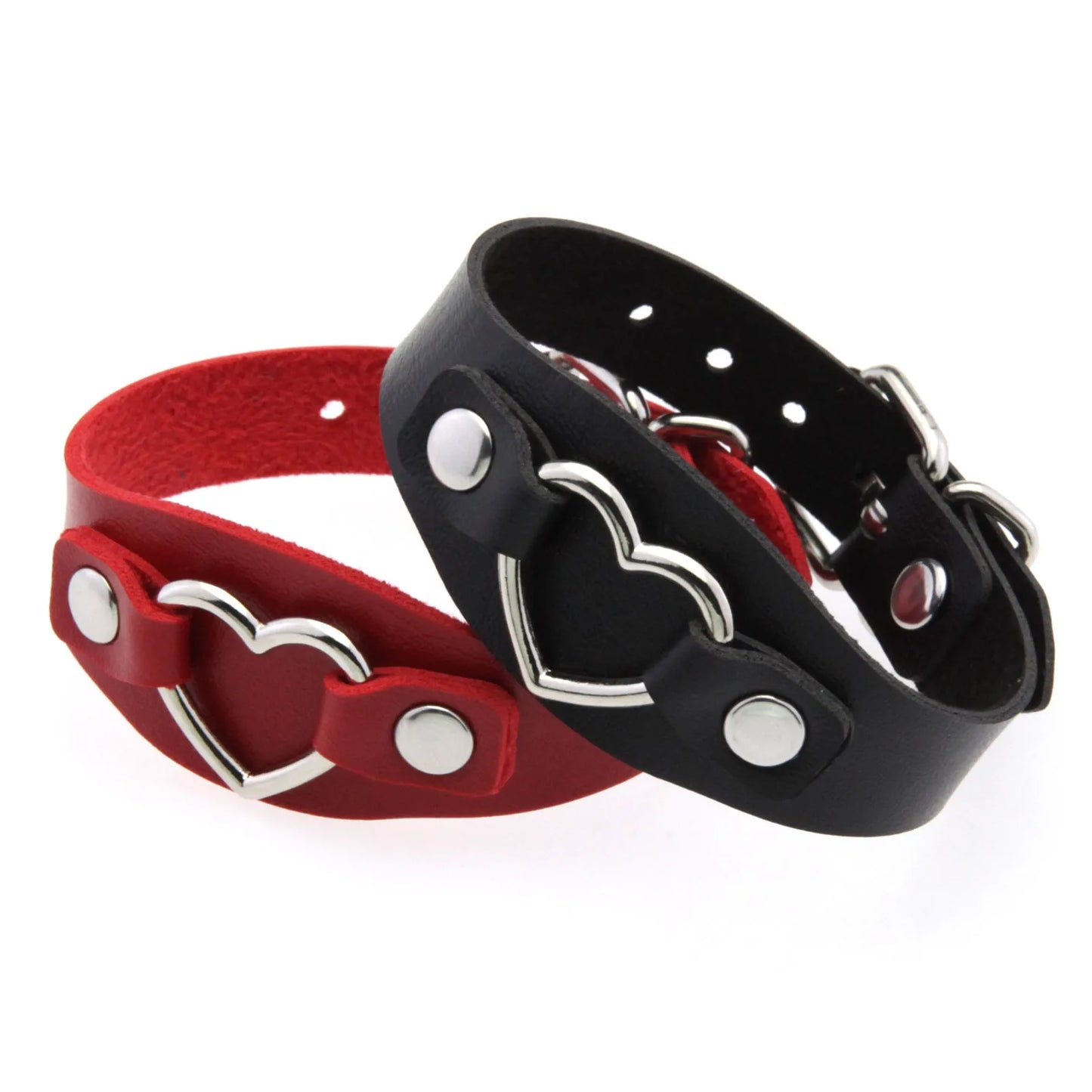 Punk Gothic Style PU Leather Faux Jewelry Heart Bracelet ,Male Female Lover Bangle Holiday Party Costume ﻿