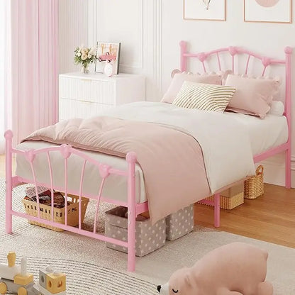Twin Size Heart‑Shaped Metal Bed Frame – Platform Bed with Headboard & Footboard