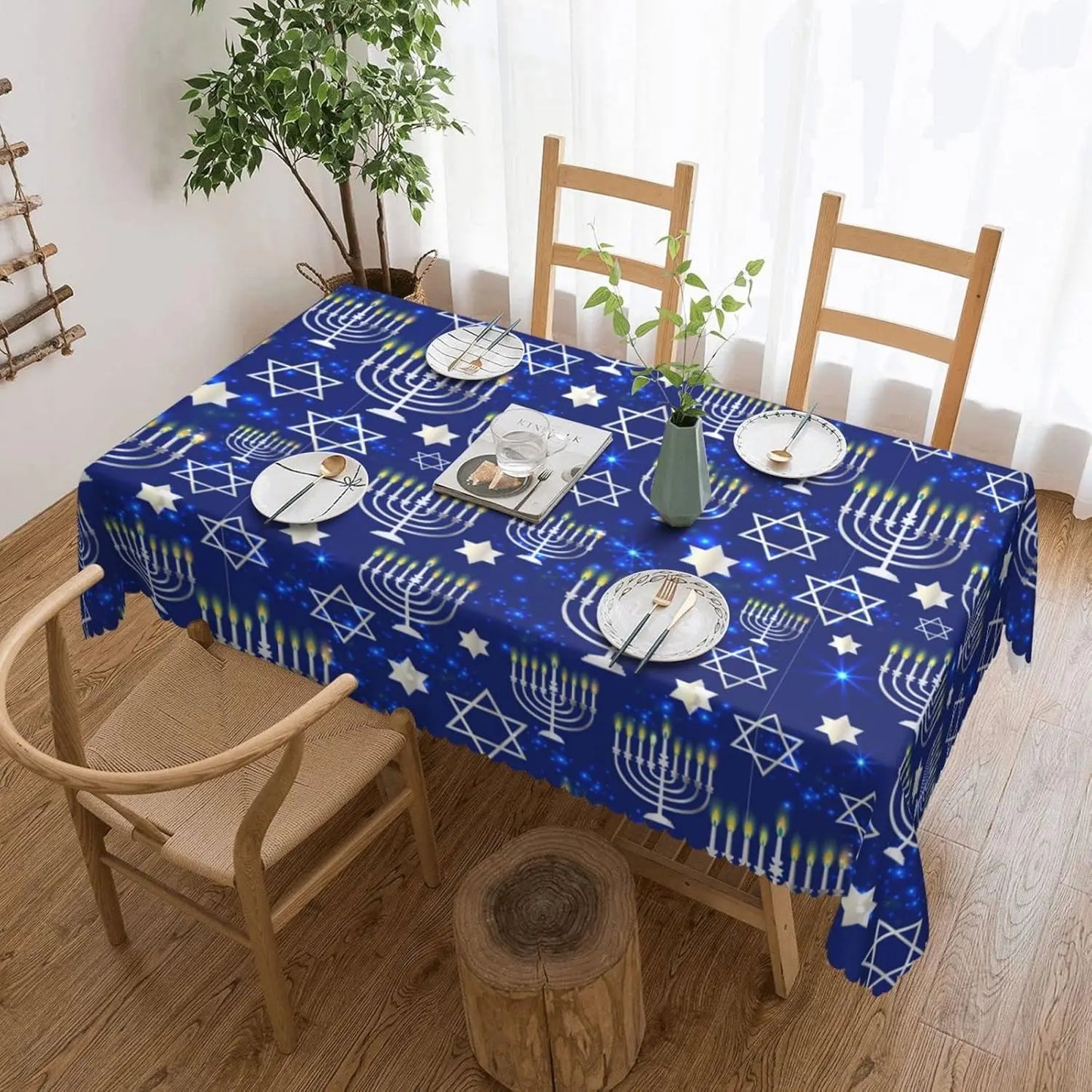 “Hanukkah Menorah Tablecloth – Waterproof Rectangular Dining Room Holiday Décor