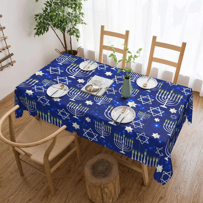 “Hanukkah Menorah Tablecloth – Waterproof Rectangular Dining Room Holiday Décor