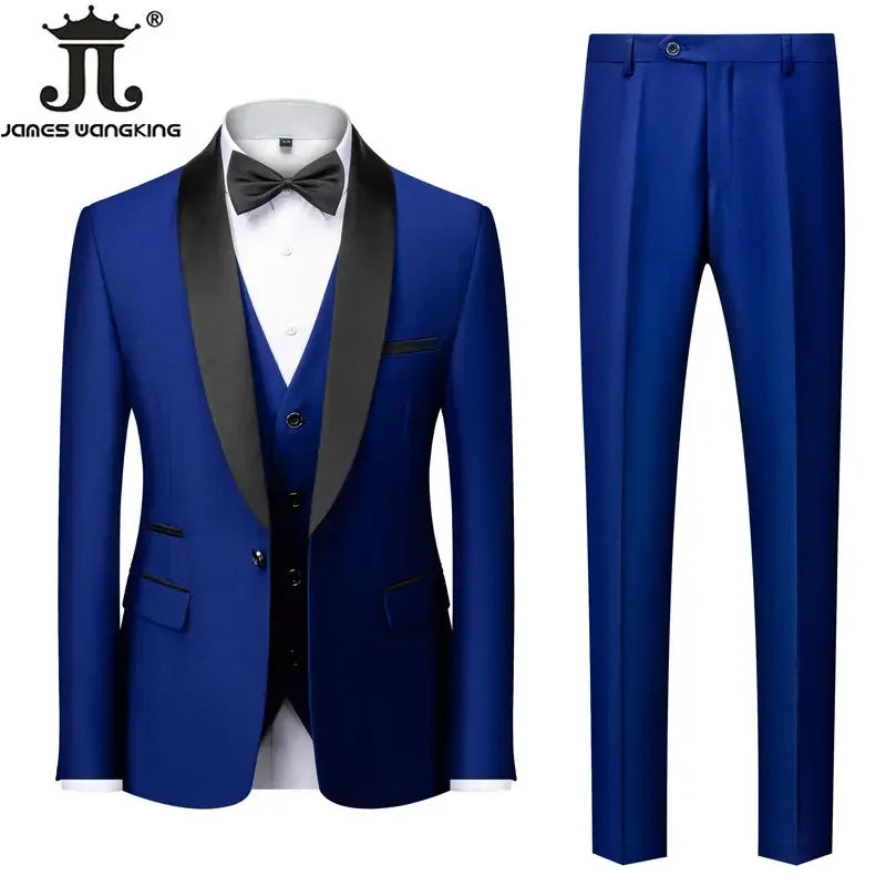 Men's Solid Color Suit Jacket Blazer Waistcoat Vest Pants Set M-6XL