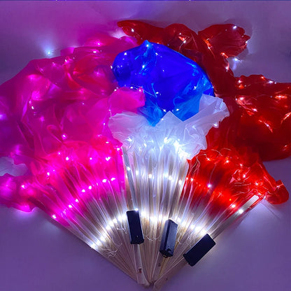 150cm Long Bamboo Silk Veil Fan With LED Light   Stage Performance Dance Costumes