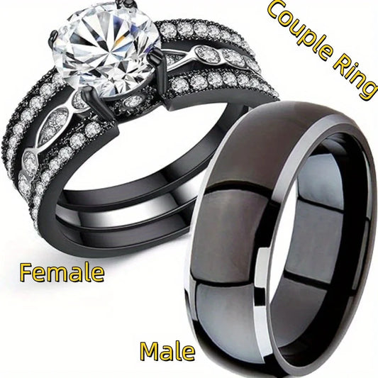 Fashionable Couple Ring, Inlaid with Cubic Zirconia for Men's and Women's Engagement Jewelry, Holiday Gift Giving Wedding